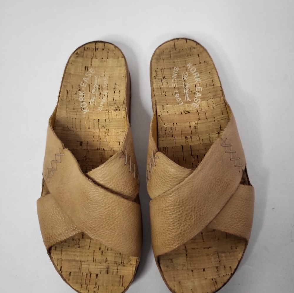 Kork-Ease Amboy Leather Slide Sandals Size 8 Natural color